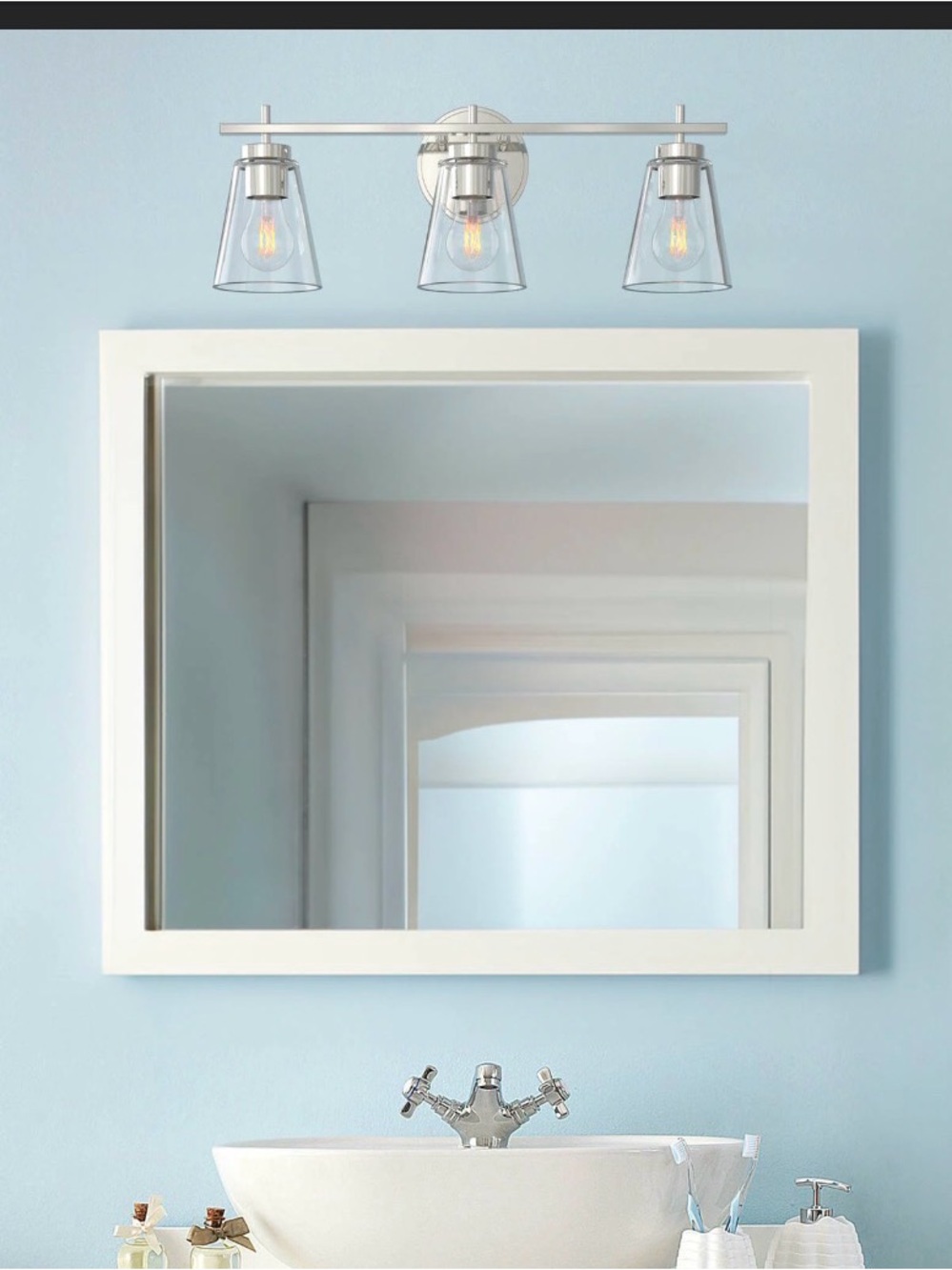 3-Light Brushed Nickel Vanity Light with Clear Glass Shades